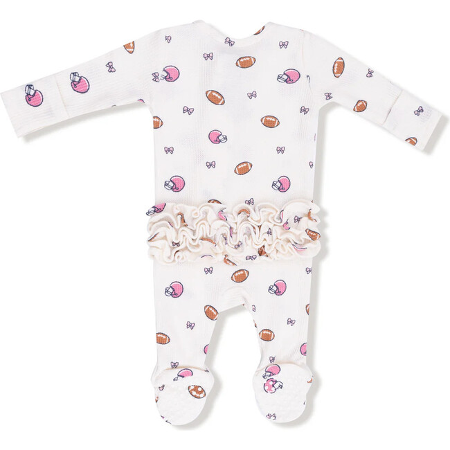 2 Way Zipper Ruffle Back Footie, Cream Football - Footie Pajamas - 3