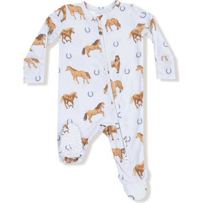 2 Way Zipper Footie Horses, Blue