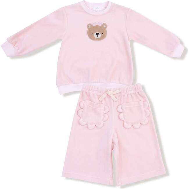 Oversized Shirt with Wide Leg Pant Set Velour Teddy Bear