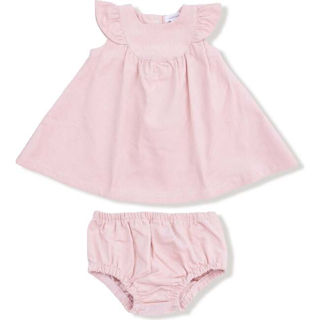 Scoop Yoke with Ruffle Dress + Bloomer Corduroy, Veiled Pink