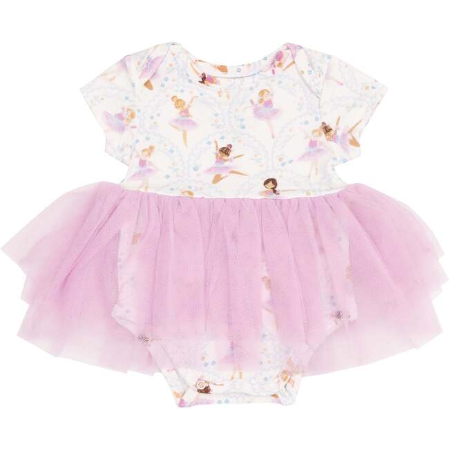 Twirly Short Sleeve Tutu Bodysuit Dress, Bow Ballerinas - Dresses - 1