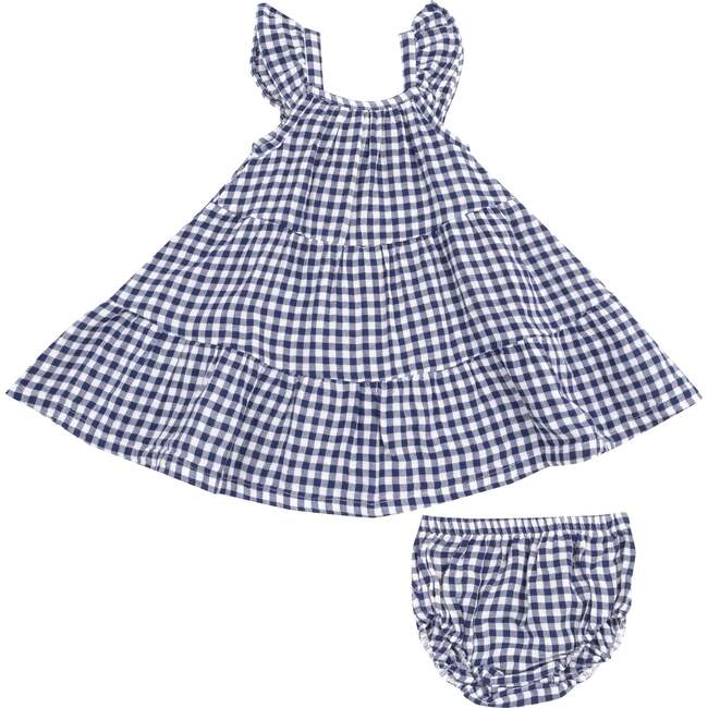 Twirly Sundress & Diaper Cover, Navy Gingham - Dresses - 1