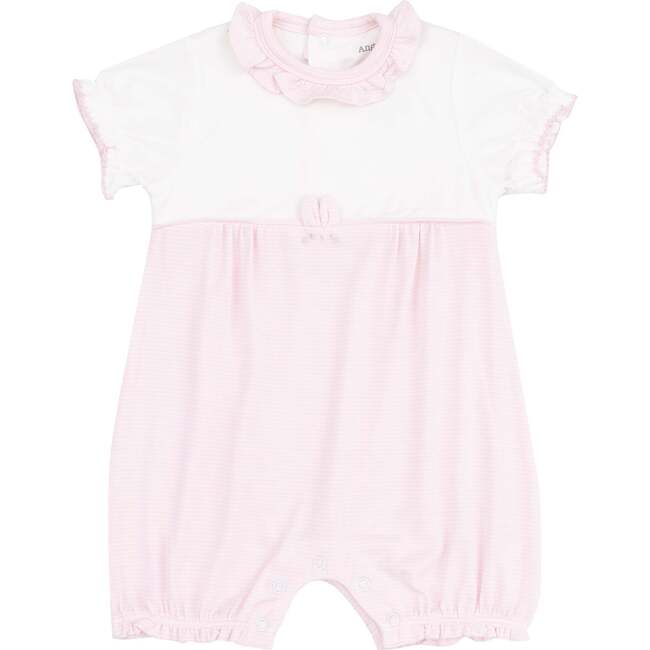 Tiny Bunny Ruffle Romper, Stripe Classic Pink - Rompers - 1