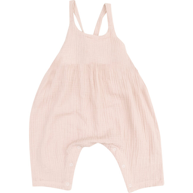 Tie Back Romper, Solid Muslin Rose Smoke - Rompers - 1