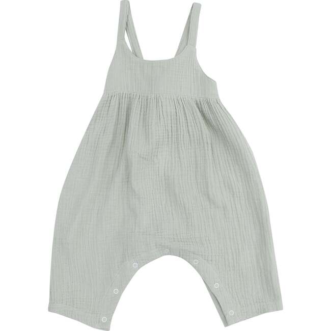 Tie Back Romper, Solid Muslin Desert Green - Rompers - 1