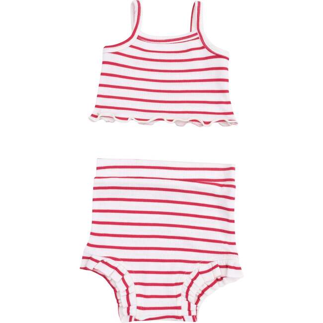 Tank Top & High Waisted Short -Stripe Vintage  Red - Mixed Apparel Set - 1