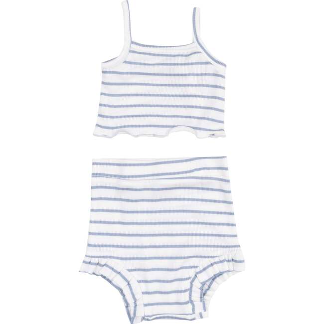 Tank Top & High Waisted Short, French Stripe Dusty Blue - Mixed Apparel Set - 1