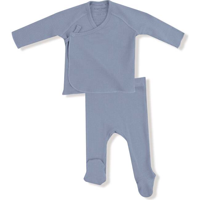2 Piece Long Sleeve Kimono Footed Pant Basics, Blue Blizzard