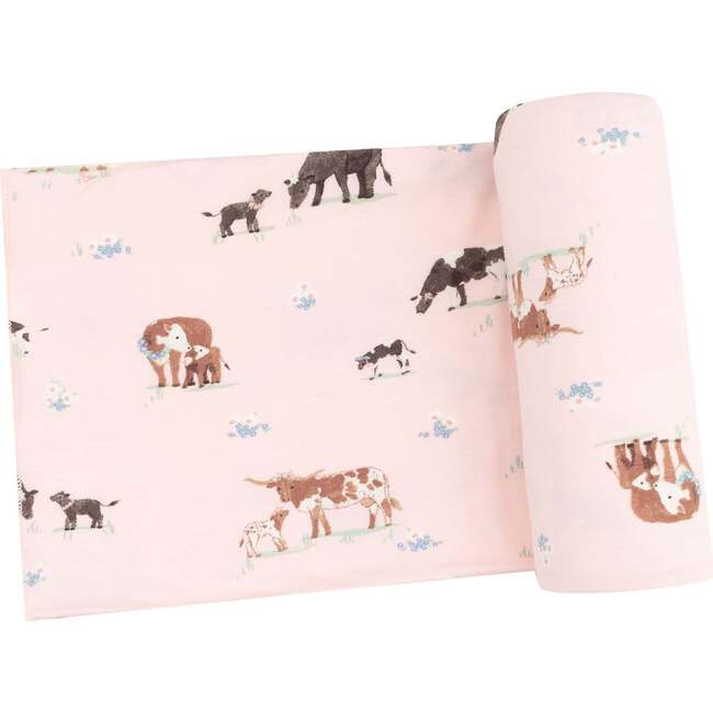 Swaddle Blanket, Cow Families Pink - Swaddles - 1