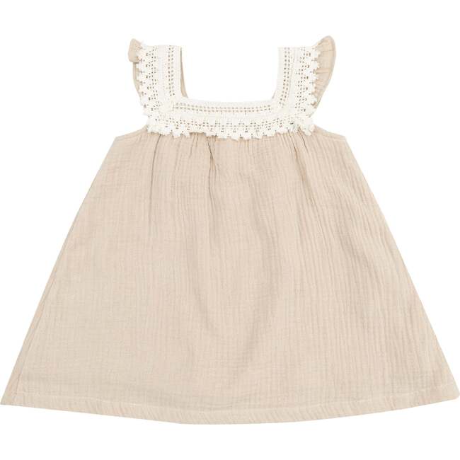 Sundress with Heart Crochet, Solid Muslin Oxford Tan - Dresses - 1
