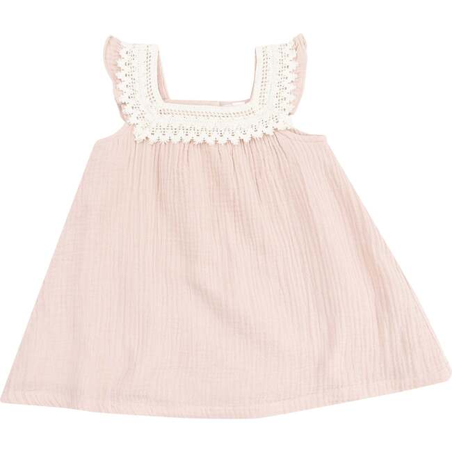 Sundress with Heart Crochet , Solid Muslin Rose Smoke - Dresses - 1