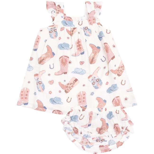 Sundress & Diaper Cover, Cowboy Boots Pink - Dresses - 1