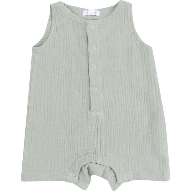 Sleeveless Shortie Romper, Solid Muslin Green - Rompers - 1