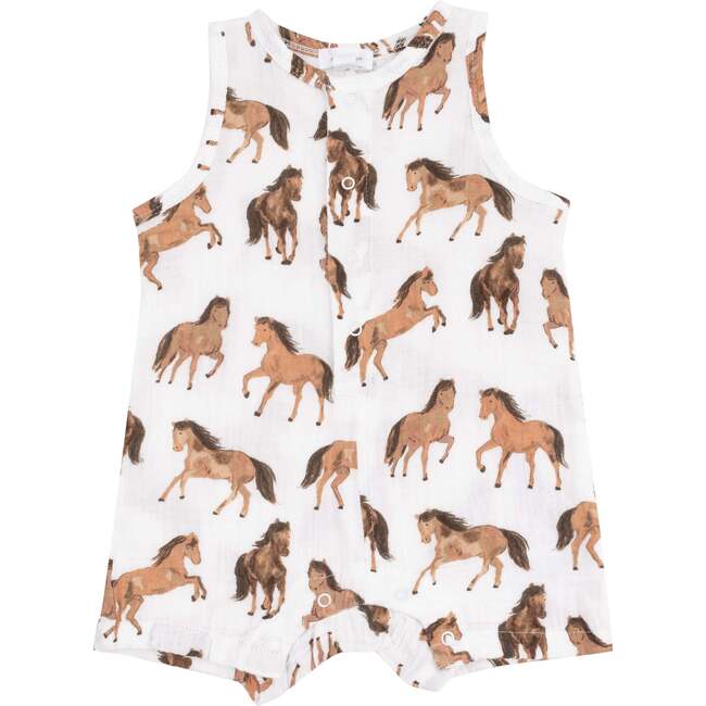 Sleeveless Shortie Romper, Horses - Rompers - 1