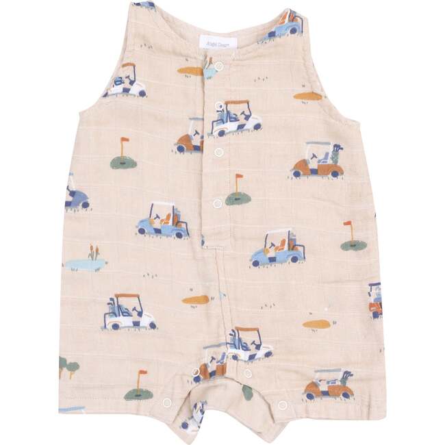 Sleeveless Shortie Romper, Golf Cart Cuties Oatmeal - Rompers - 1