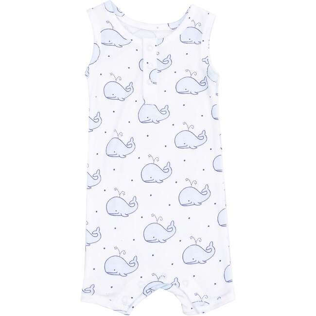Sleeveless Shortie Romper, Bubbly Whale Blue - Rompers - 1