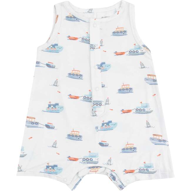 Sleeveless Shortie Romper, Bubbly Tugboats - Rompers - 1