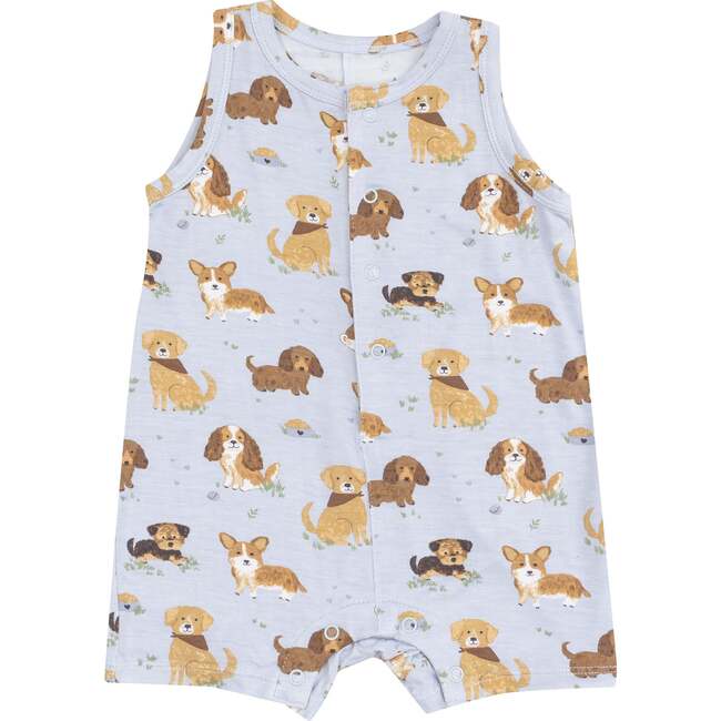 Sleeveless Shortie Romper, Best Friend Dogs Blue - Rompers - 1