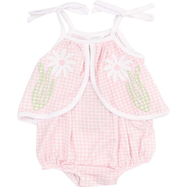 Swing Front Sunsuit with Applique, Mini Gingham Pink - Rompers - 1