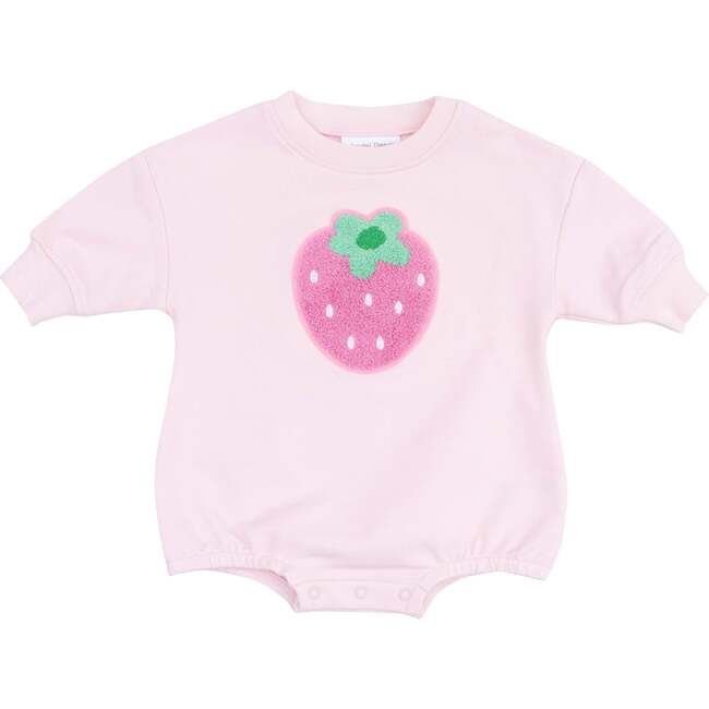 Sweatshirt Bubble with Applique Patch, Strawberry Swiss Dot French Terry - Rompers - 1