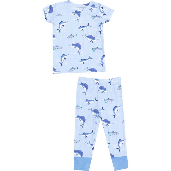 Short Sleeve Loungewear Set, Deep Sea Fishing Blue - Mixed Apparel Set - 1