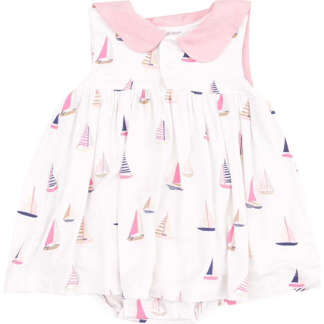 Sailor Bodysuit Dress with Embroidery, Sailboats Pink - Dresses - 1