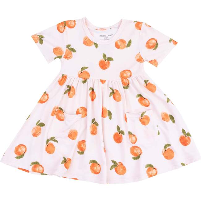 Short Sleeeve Twirly Dress, Watercolor Peaches, orange - Dresses - 1