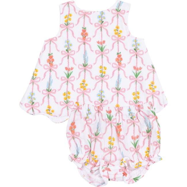 Scallop Open Back Top with Bloomer, Ribbon Bouquets - Mixed Apparel Set - 1