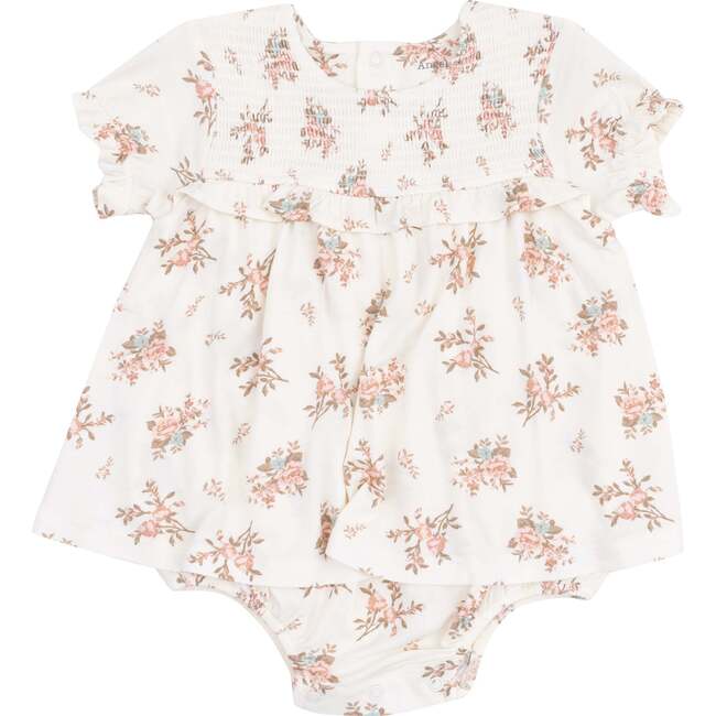 Smocked Ruffle Bubble with Skirt, Vintage Rosebuds - Dresses - 1