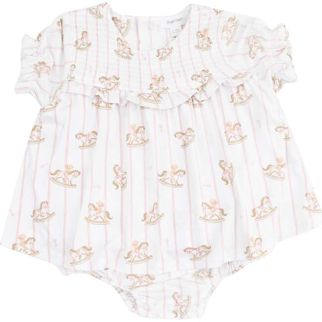 Smocked Ruffle Bubble with Skirt, Vintage Rocking Horse Pink - Dresses - 1