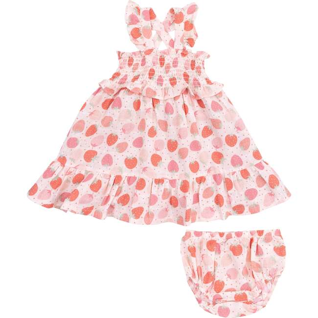 Smocked Ruffle Sundress & Diaper Cover, Strawberry Bliss - Dresses - 1