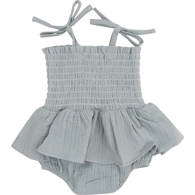 Smocked Bubble with Skirt, Solid Muslin Slate Gray - Dresses - 1