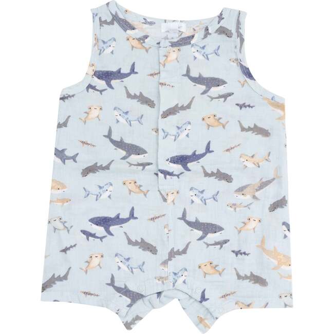 Sleevless Shortie Romper, Sharks - Rompers - 1