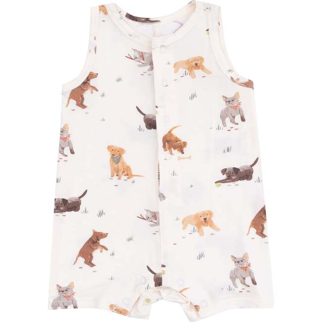 Sleeveless Shortie Romper, Watercolor Puppies - Rompers - 1