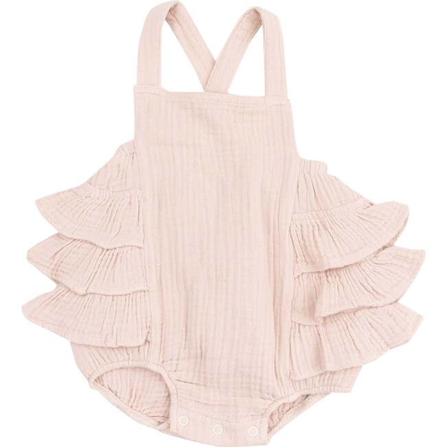 Ruffle Sunsuit, Solid Muslin Rose Smoke - Rompers - 1