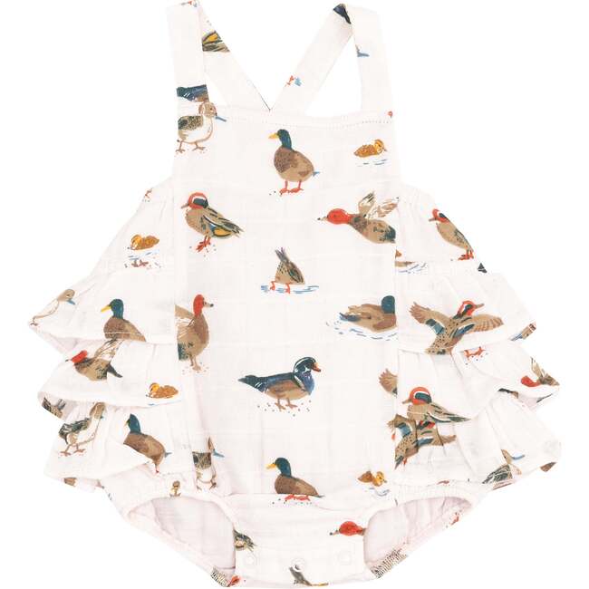Ruffle Sunsuit, Ducks Pink - Rompers - 1
