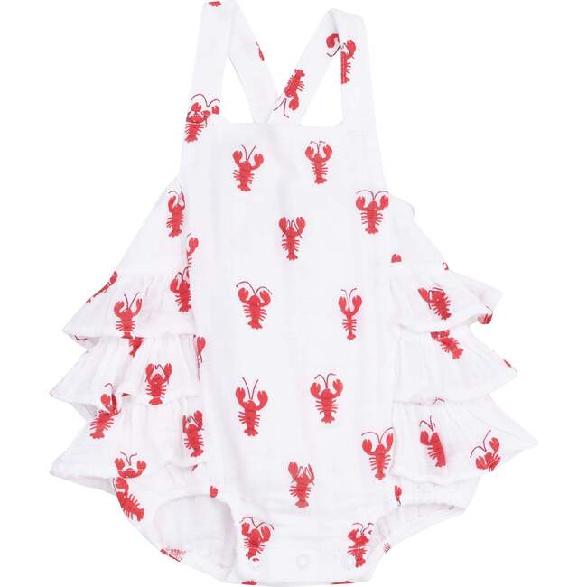 Ruffle Sunsuit, Lobster Muslin - Rompers - 1