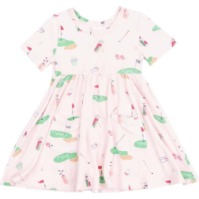 Short Sleeve Twirly Dress - Golf Things, Pink - Dresses - 1