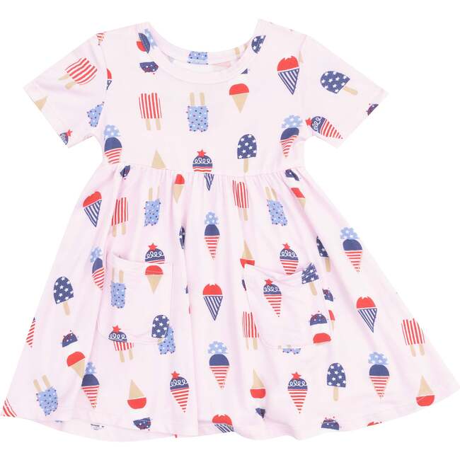 Short Sleeve Twirly Dress, American Ice Cream, Pink - Dresses - 1