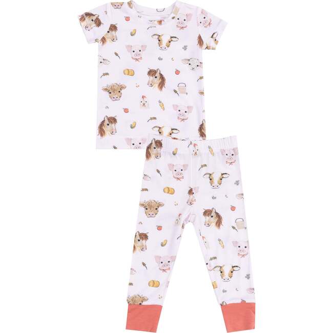 Short Sleeve Loungewear Set, Vintage Animals Faces Pink - Mixed Apparel Set - 1