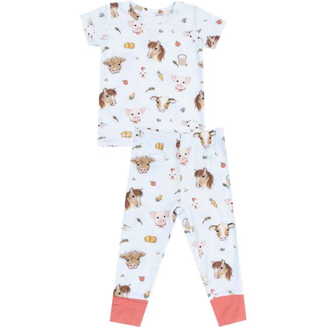 Short Sleeve Loungewear Set, Vintage Animals Faces Blue - Mixed Apparel Set - 1