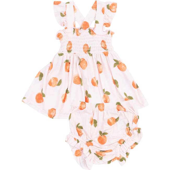 Ruffle Strap Smocked Top and Diaper Cover, Watercolor Peaches, orange