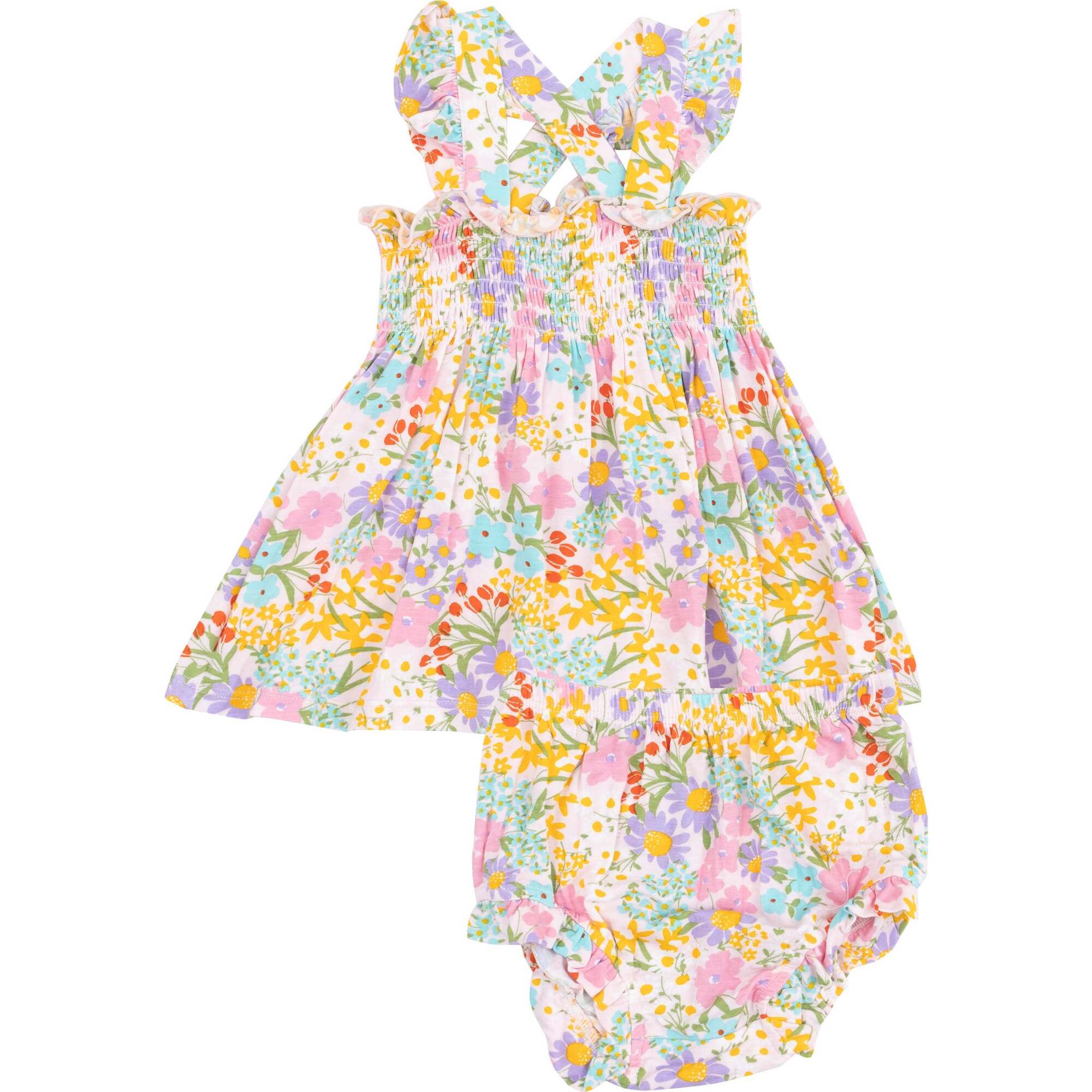 Ruffle Strap Smocked Top and Diaper Cover,  Amelia Floral - Mixed Apparel Set - 1
