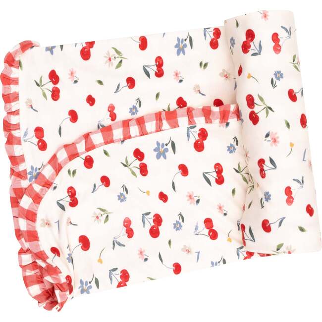 Ruffle Receiving Blanket, Watercolor Cherries - Swaddles - 1