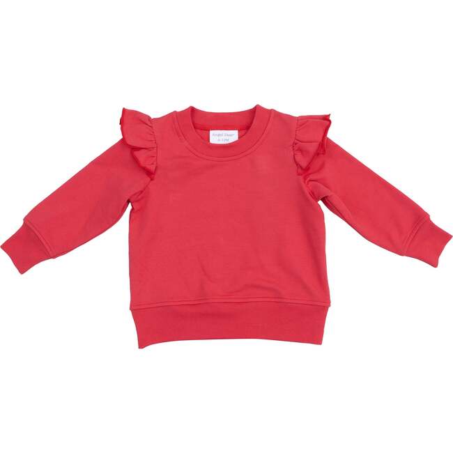 Ruffle Shoulder Sweatshirt,  Red French Terry - Sweatshirts - 1