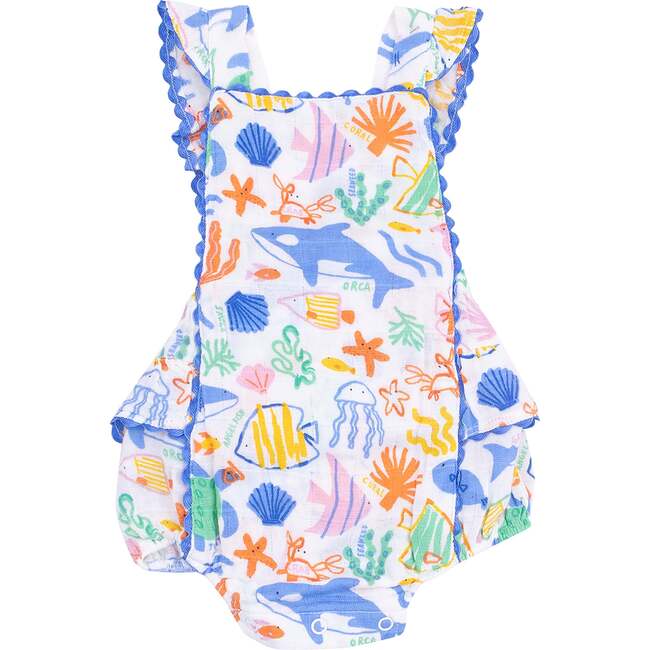 Ric-Rac Ruffle Sunsuit, Colorful Reef - Rompers - 1