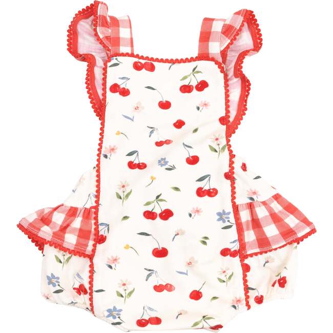 Ric-Rac Ruffle Sunsuit, Watercolor Cherries - Rompers - 1