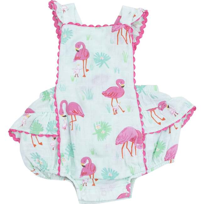 Ric-Rac Ruffle Sunsuit, Flamingos - Rompers - 1