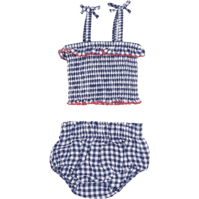 Smocked Ruffle Top and Bloomer, Navy Gingham - Mixed Apparel Set - 1