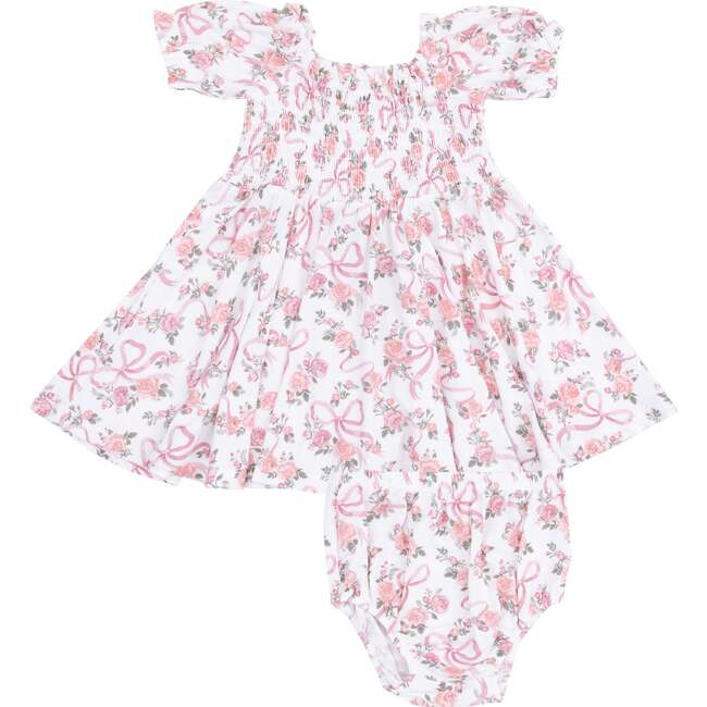 Puff Sleeve Smocked Dress and Diaper Cover, Ribbons and Flowers - Dresses - 1